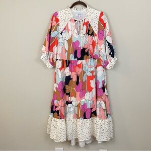 Crosby by‎ Mollie Burch Floral Tiered Tie Neck Midi Dress Size Small